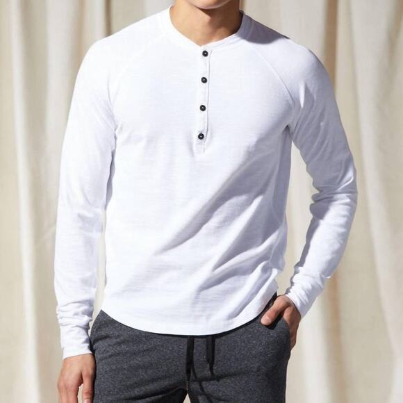 Good Man White Long Sleeve Henley Shirt Sz L - Picture 1 of 11